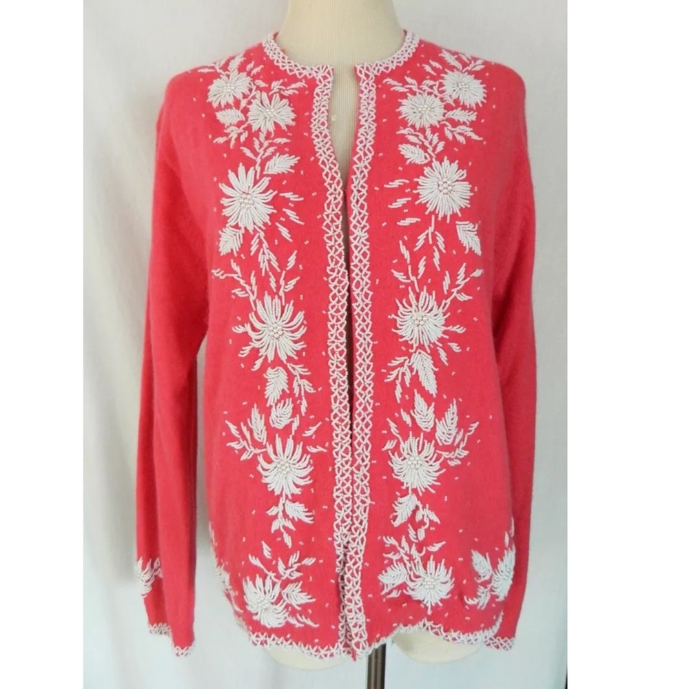 Vintage Wool Beaded 1950's Cardigan Sweater Pinup